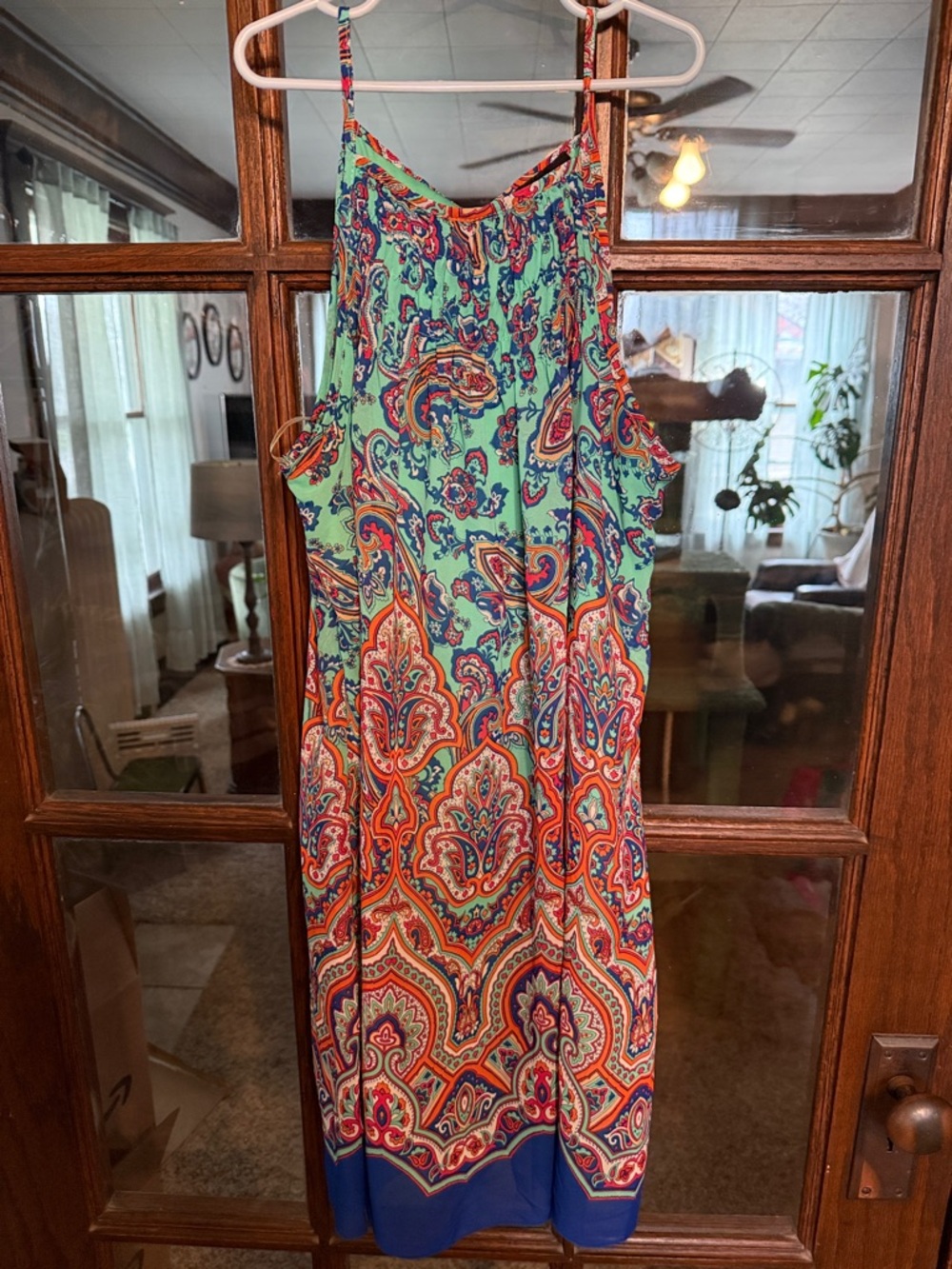 My Michelle Womens Teal Orange‎ Paisley Smocked Halter Neck Mini Dress Small